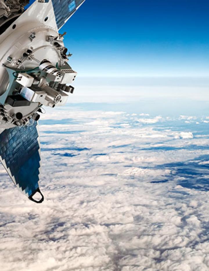 Satellite orbits Earth from space