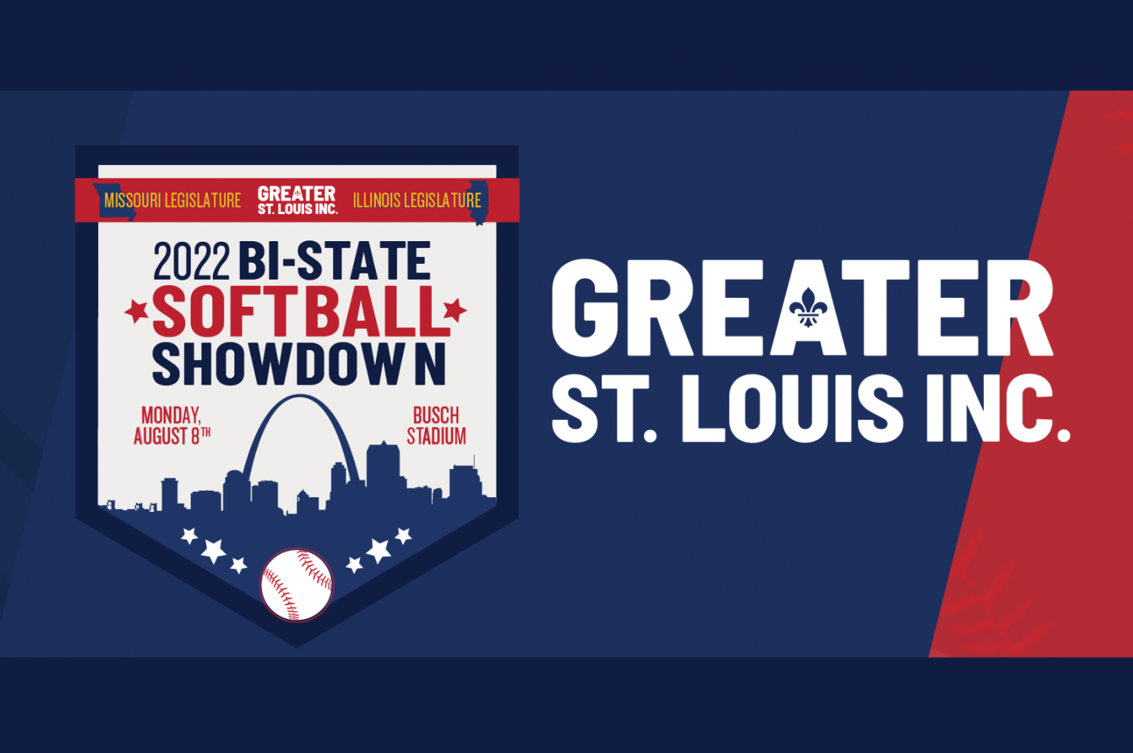2022 Bi-State Softball Showdown graphic next to Greater St. Louis, Inc. graphic.