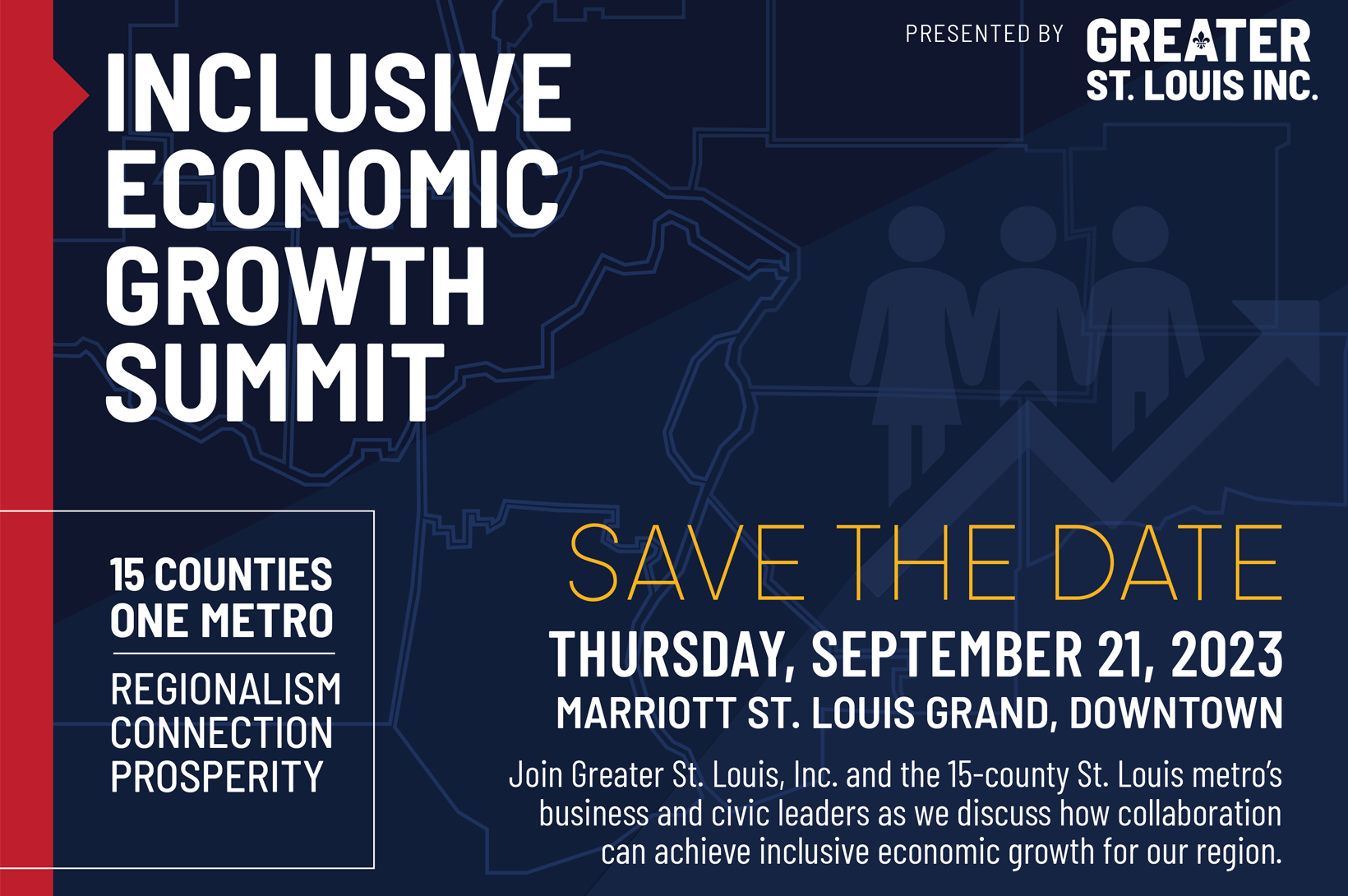 Save the Date: Inclusive Economic Growth Summit, Sept. 21, 2023 Navy blue graphic with the words Inclusive Economic Growth Summit Save the Date: Sept. 21, 2023