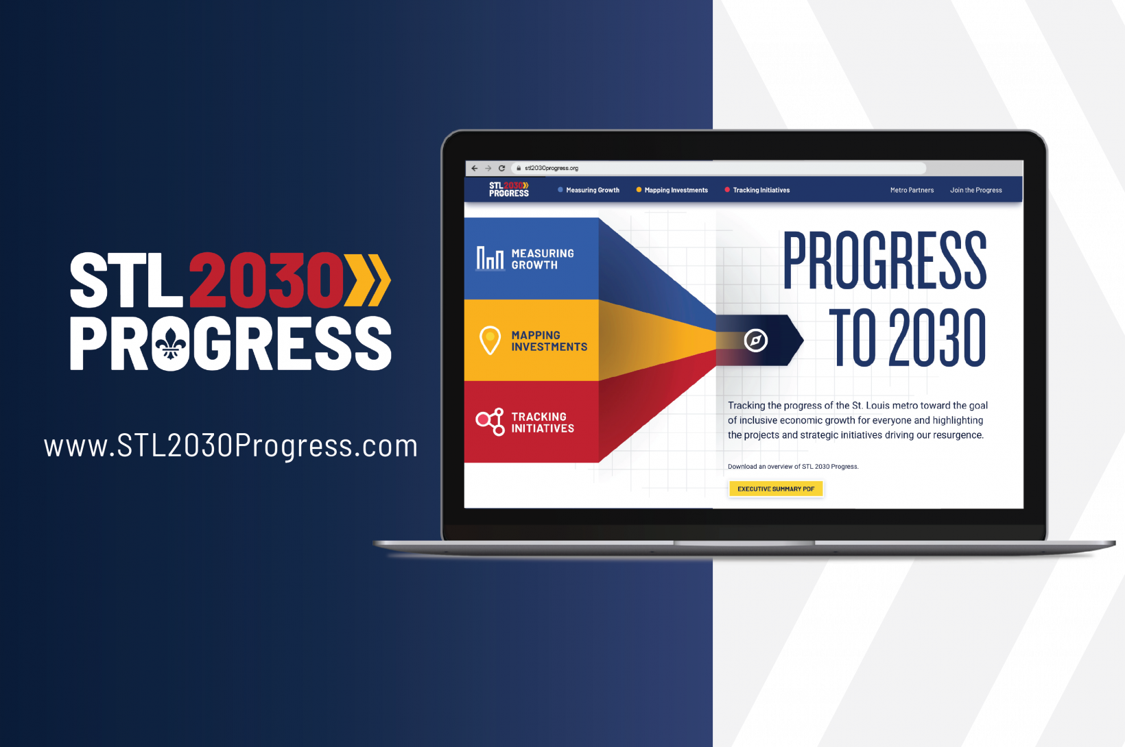 STL 2030 Progress Logo with an image of a laptop 