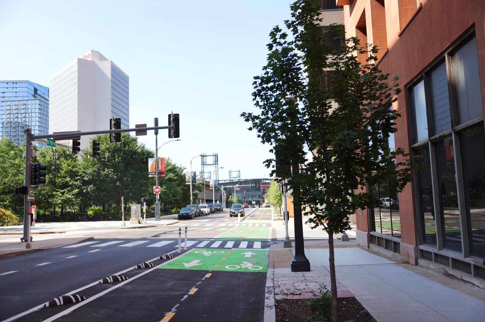 7th Street at Wainwright Building - Newsroom An image of the newly redeveloped 7th Street in Downtown St. Louis facing south, featuring bike lanes.