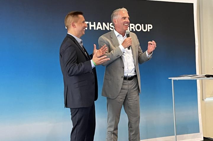 Jason Hall and Lufthansa CEO Carsten Spohr