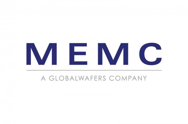 White background, navy blue logo for MEMC: A GlobalWafers Company
