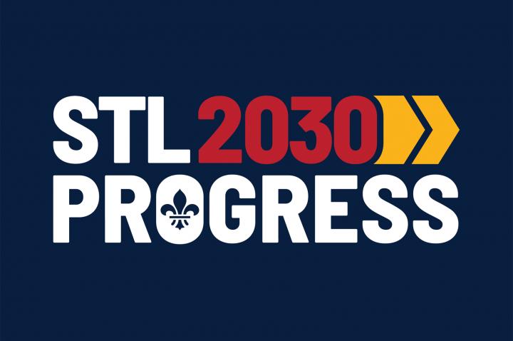 Red, gold and navy STL 2030 Progress logo