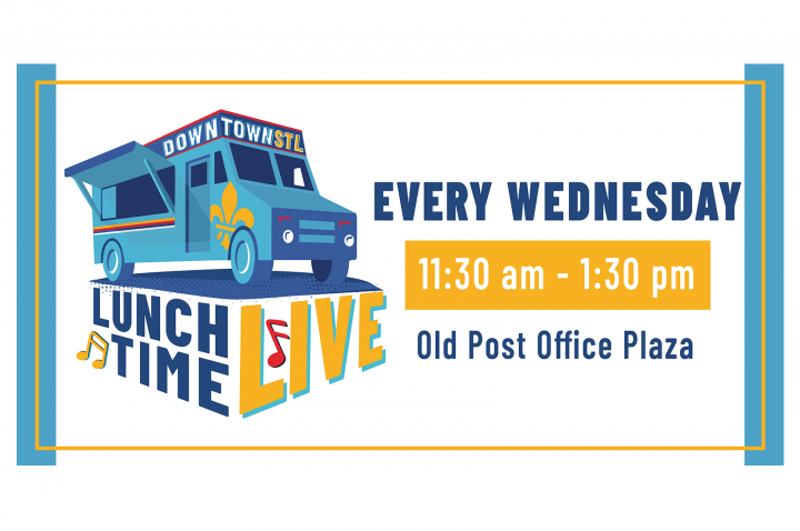Lunchtime Live graphic with a food truck and the words: Every Wednesday, 11:30 a.m. - 1:30 p.m.