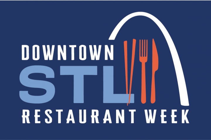 Navy blue Downtown STL restaurant week logo