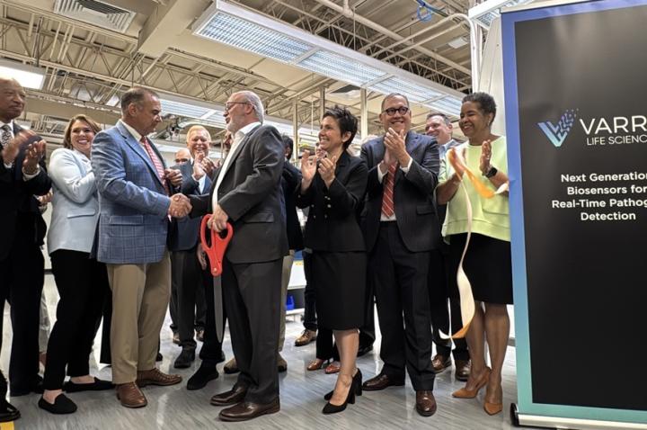 A group of Missouri leaders cut the ribbon on the expansion of Varro Life Sciences in St. Louis