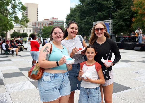 Front façade of a red-brick building housing the National Blues Museum, with a vintage marquee reading Blues Museum, tall green-framed windows, decorative stone trim, and several cars parked along the street.