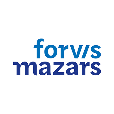 forvis mazars logo with "forvis" in light blue above "mazars" in dark blue on a white background
