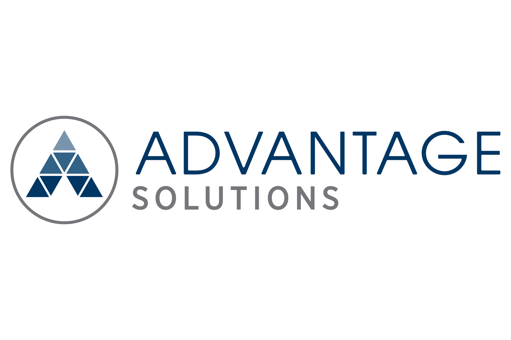 Advantage Solutions logo with a triangular mosaic A inside a gray circle and the company name in blue and gray