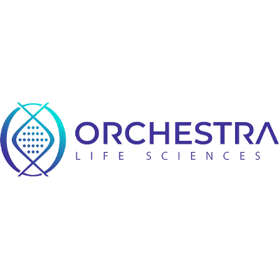 Orchestra Life Sciences logo with a teal and purple gradient emblem and dotted diamond design